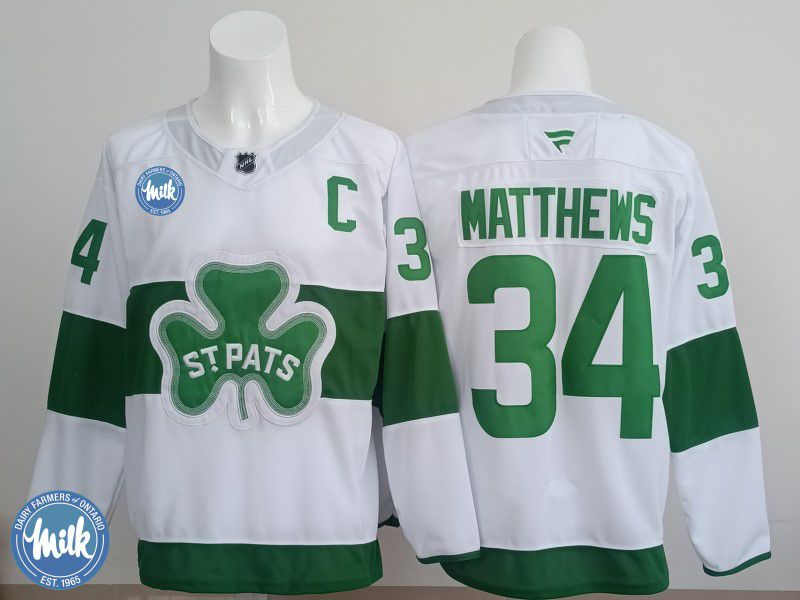 Men 2025 Toronto Maple Leafs #34 Matthews White Green Fanatics Home Premium NHL Jersey style 2